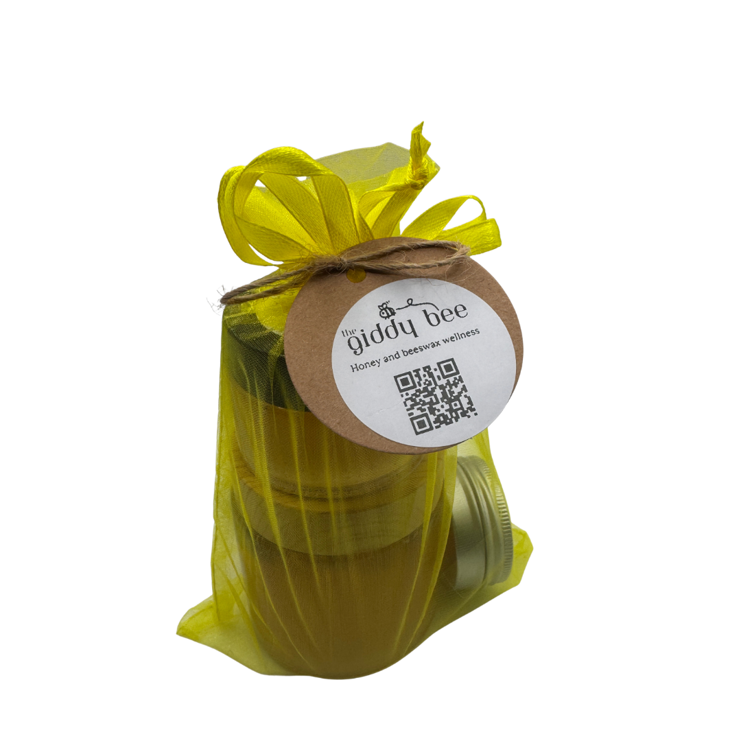 Packaged Honey facial bundle in yellow pouch