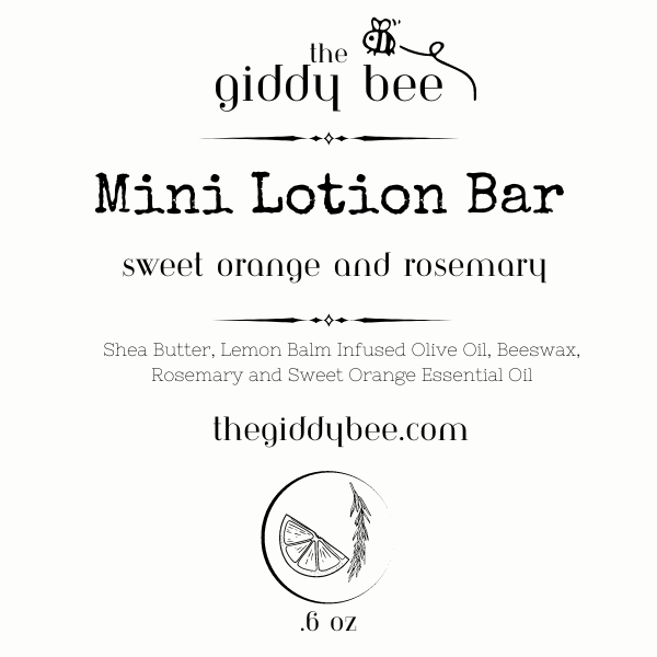 A handcrafted Mini Beeswax Lotion Bar, made with beeswax, shea butter, and herbal-infused oil, displayed in a compact 1.5-inch size—perfect for travel, gifts, and party favors. Made in small batches by an award-winning South Carolina beekeeper.