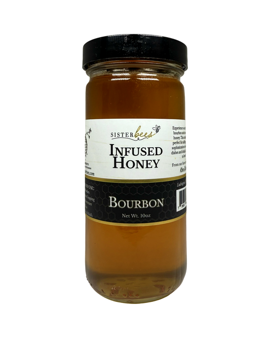 Bourbon Infused Honey 10 oz glass jar