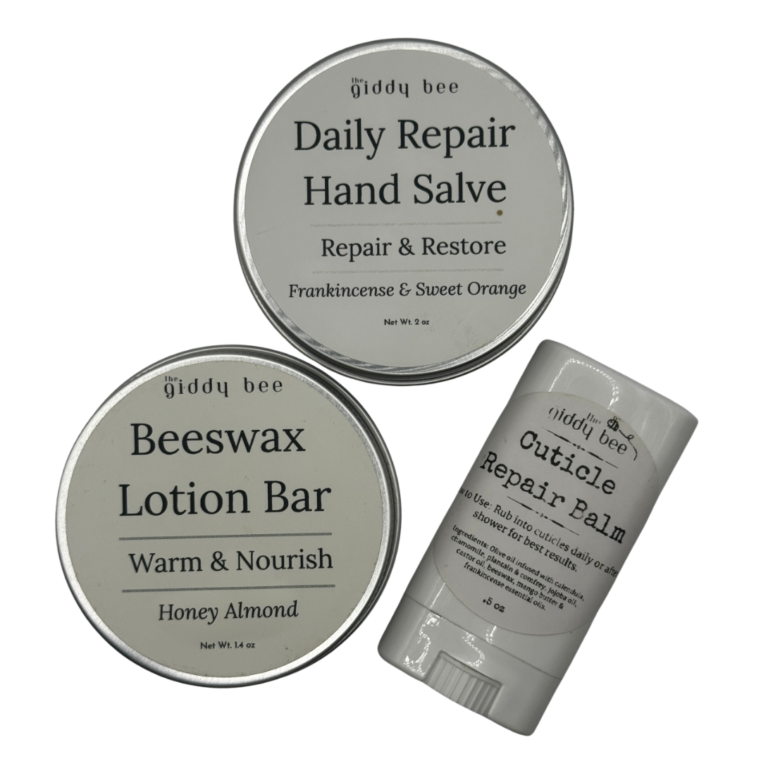 Close up hard working hands gift set