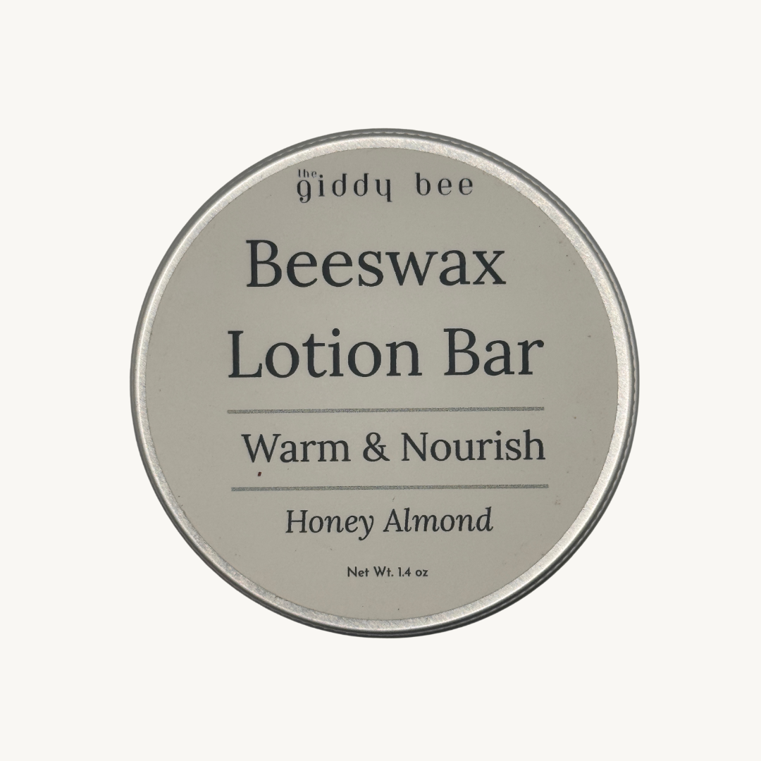 Front of tine of beeswax lotion bar for mositure