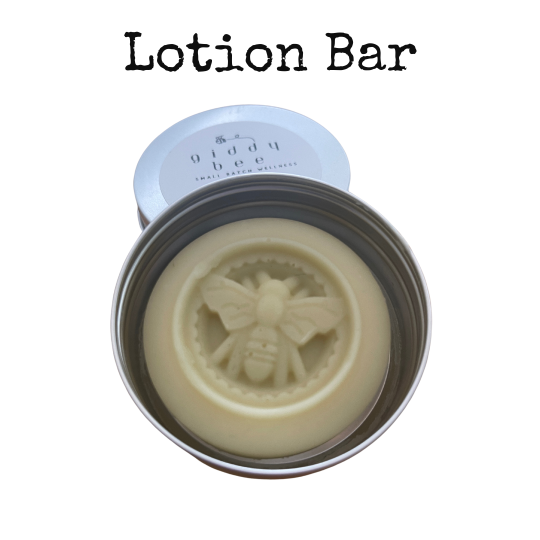 Handmade beeswax solid lotion bar, crafted in small batches with natural ingredients like herb-infused oil, shea butter, and beeswax for deep hydration and skin nourishment.