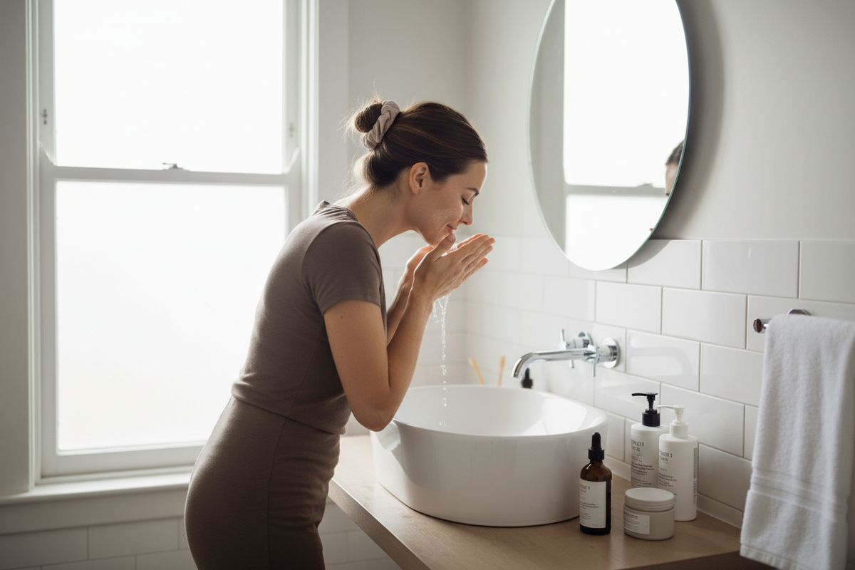 Woman washing her face